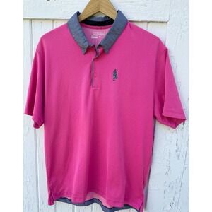 NIKE Golf Polo Tour Performance Dri Fit Tech Stretch Large Pink Chambray Collar